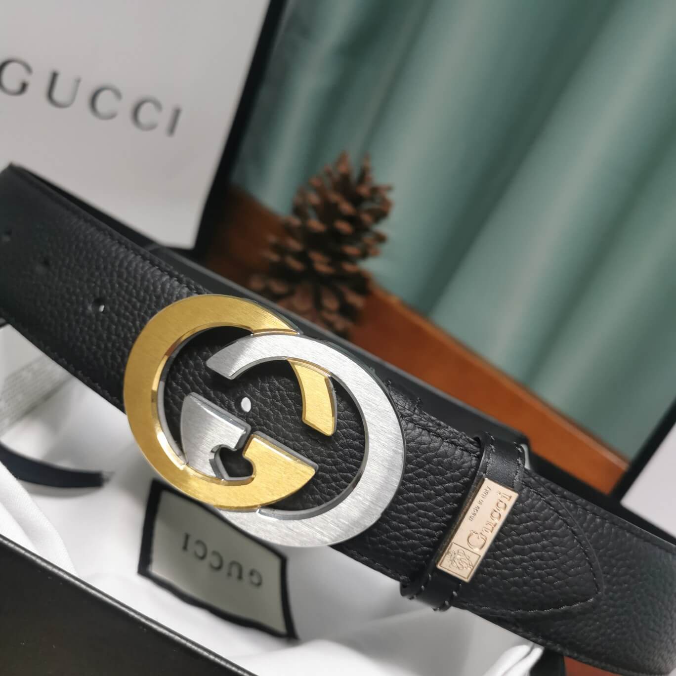 GC BELT Cowhide leather black gold Silve buckle wide 3.8cm