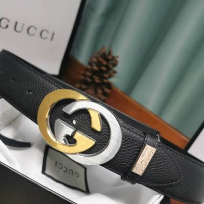 GC BELT Cowhide leather black gold Silve buckle wide 3.8cm