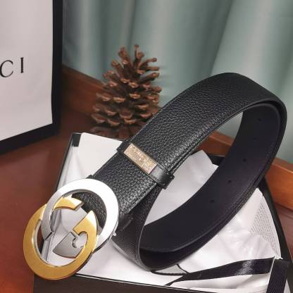 GC BELT Cowhide leather black gold Silve buckle wide 3.8cm