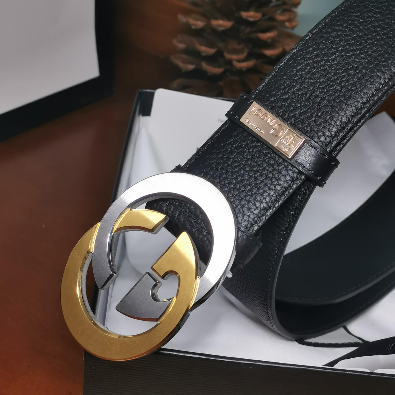 GC BELT Cowhide leather black gold Silve buckle wide 3.8cm
