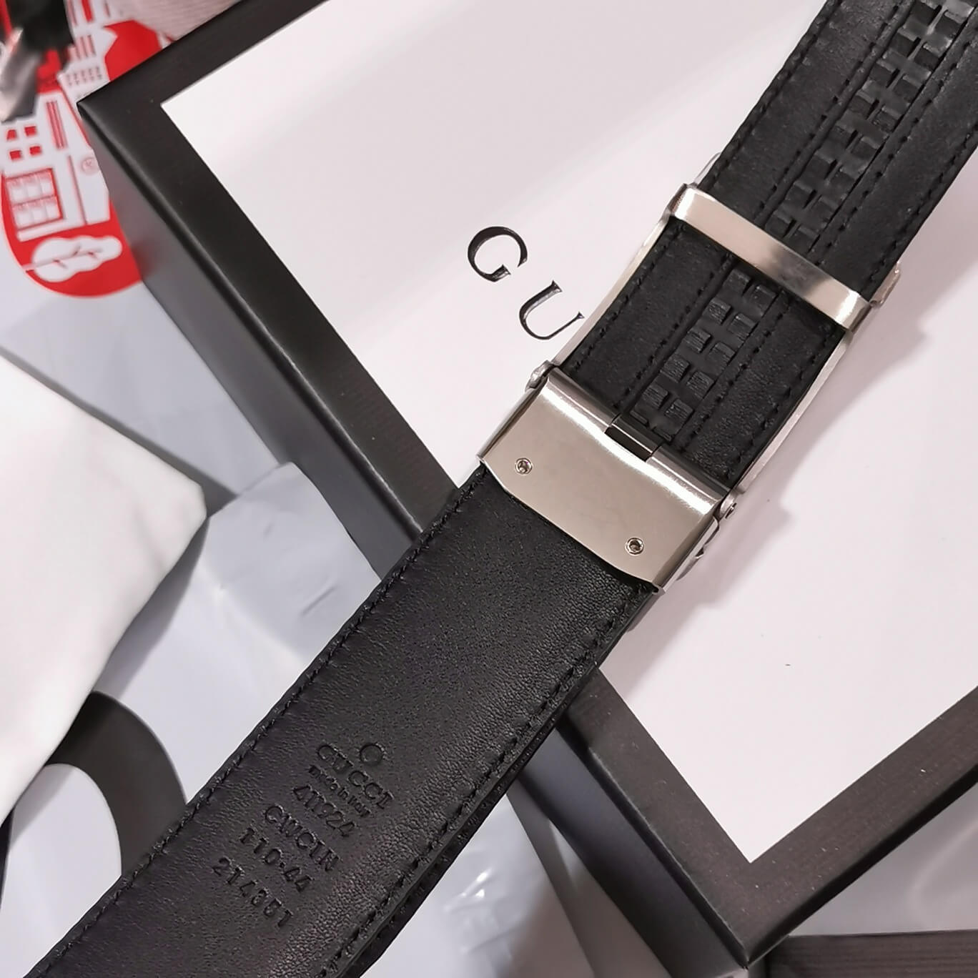 GC BELT Cowhide leather black Silver buckle wide 3.5cm Automatic buckle