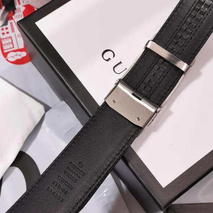 GC BELT Cowhide leather black Silver buckle wide 3.5cm Automatic buckle