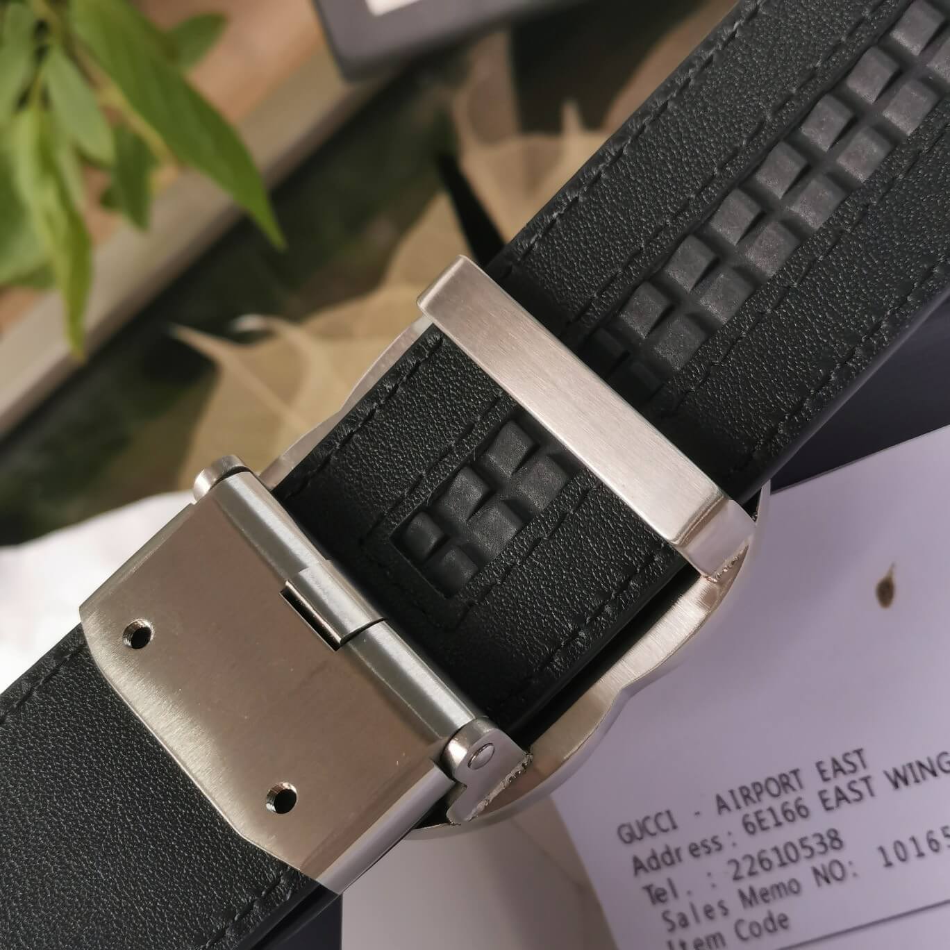 GC BELT Cowhide leather blue Silver buckle wide 3.5cm Automatic buckle