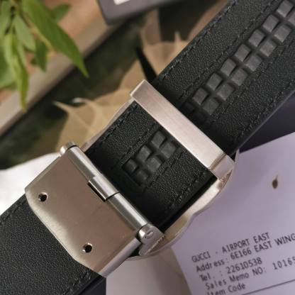 GC BELT Cowhide leather blue Silver buckle wide 3.5cm Automatic buckle
