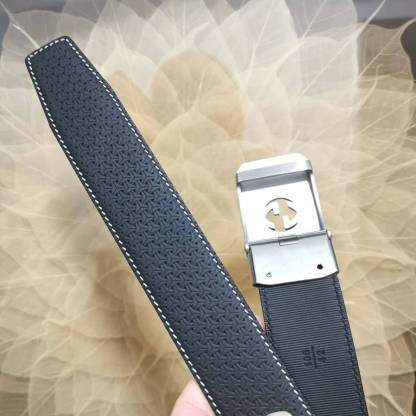 GC BELT Cowhide leather blue Silver buckle wide 3.4cm Automatic buckle