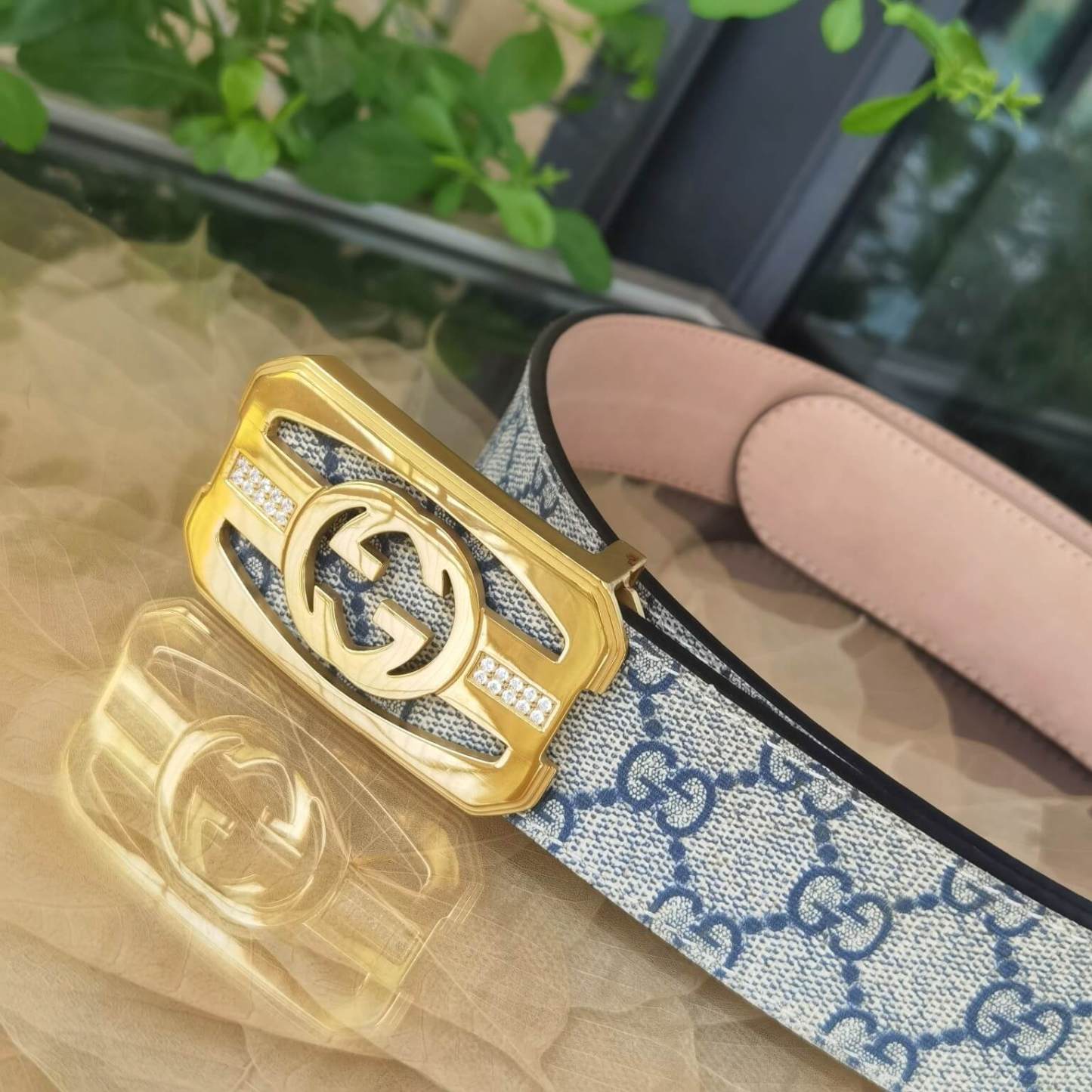 GC BELT Cowhide leather white gold buckle wide 3.8cm Popular belt