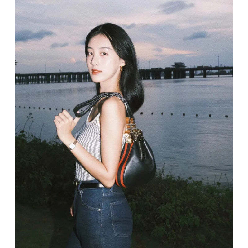 Black Leather Attache large Shoulder Bag 699409