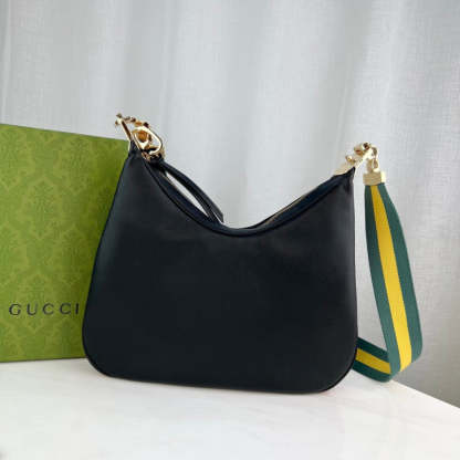 Black Leather Attache Medium Shoulder Bag 702823