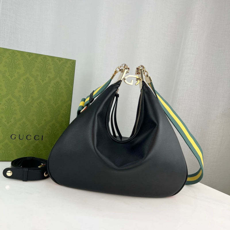 Black Leather Attache Medium Shoulder Bag 702823