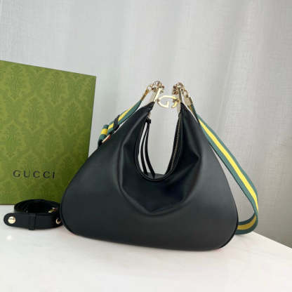 Black Leather Attache Medium Shoulder Bag 702823