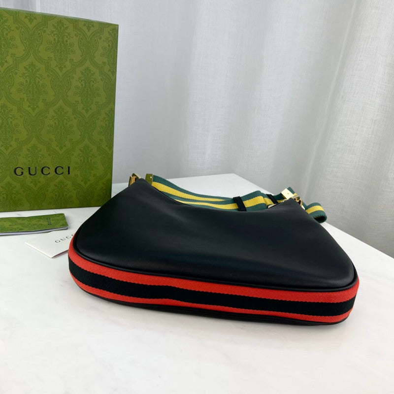 Black Leather Attache Medium Shoulder Bag 702823