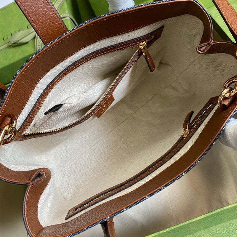 Jackie 1961 Medium Tote Bag in Blue Denim 649016