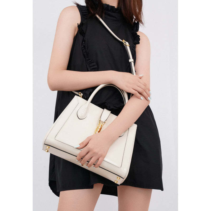 Jackie 1961 Medium Tote Bag in White Leather 649016