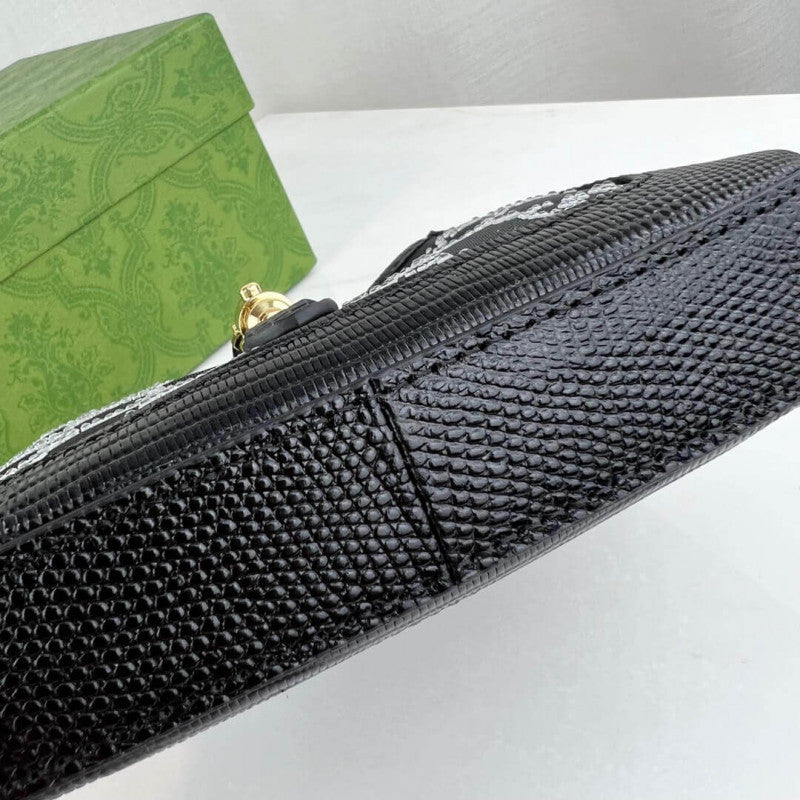 Jackie 1961 Mini Crystal GG Lizard Bag 677027 Black