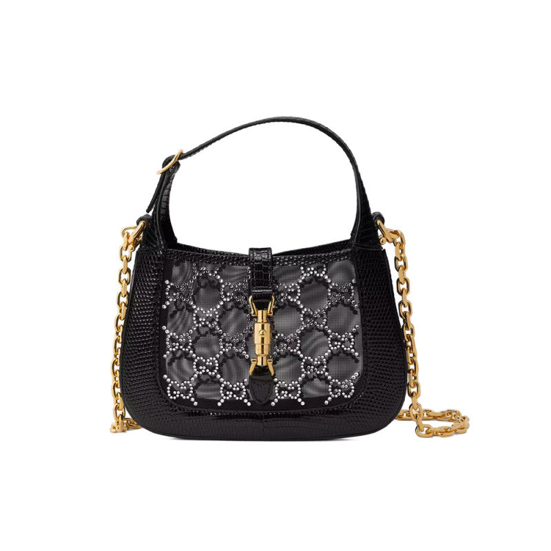 Jackie 1961 Mini Crystal GG Lizard Bag 677027 Black