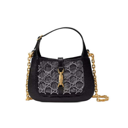 Jackie 1961 Mini Crystal GG Lizard Bag 677027 Black