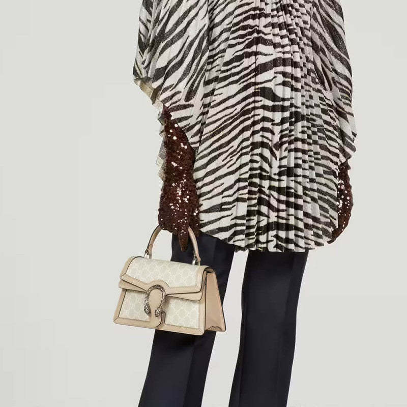 large Dionysus Top Handle Bag 739496 Oatmeal Leather Trim