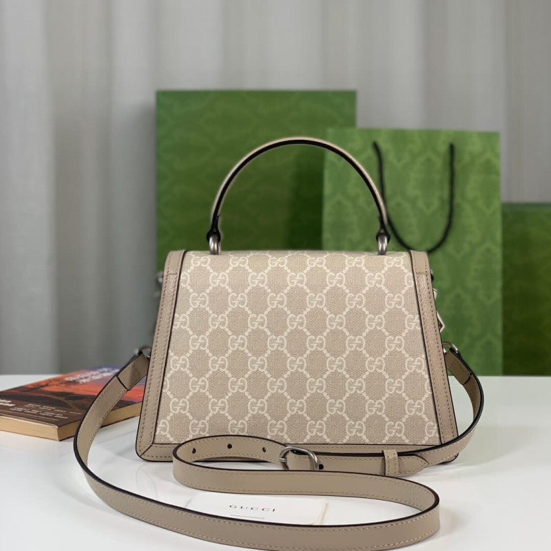 large Dionysus Top Handle Bag 739496 Oatmeal Leather Trim