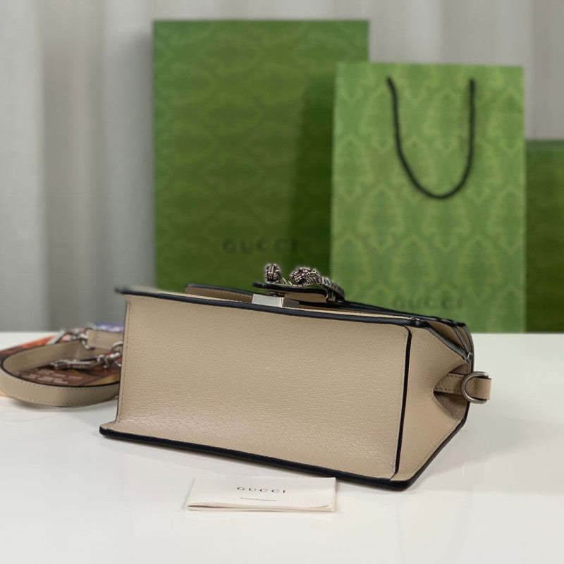 large Dionysus Top Handle Bag 739496 Oatmeal Leather Trim