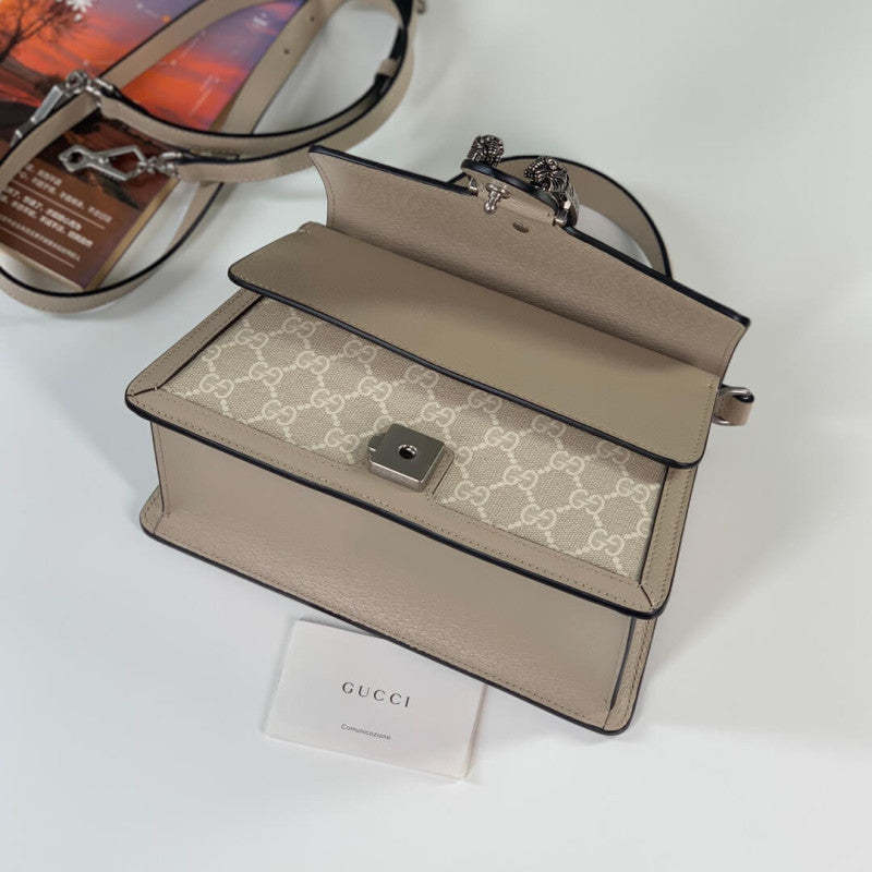 large Dionysus Top Handle Bag 739496 Oatmeal Leather Trim