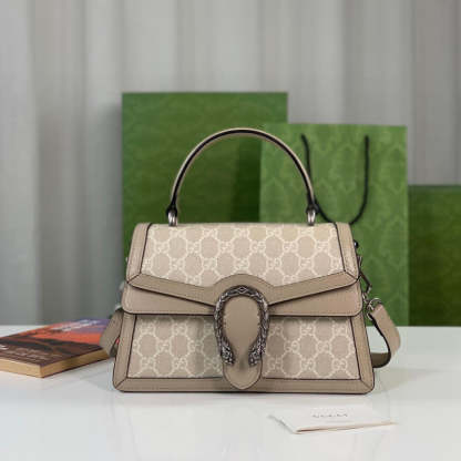 large Dionysus Top Handle Bag 739496 Oatmeal Leather Trim