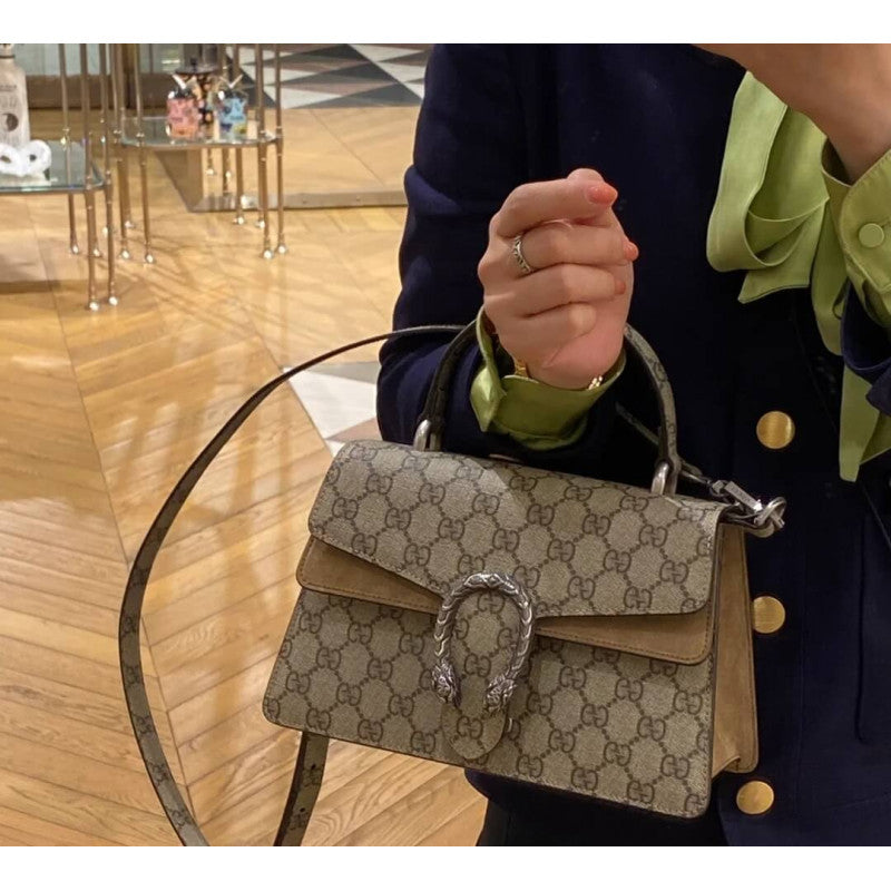 large Dionysus Top Handle Bag 739496 Taupe Suede Trim