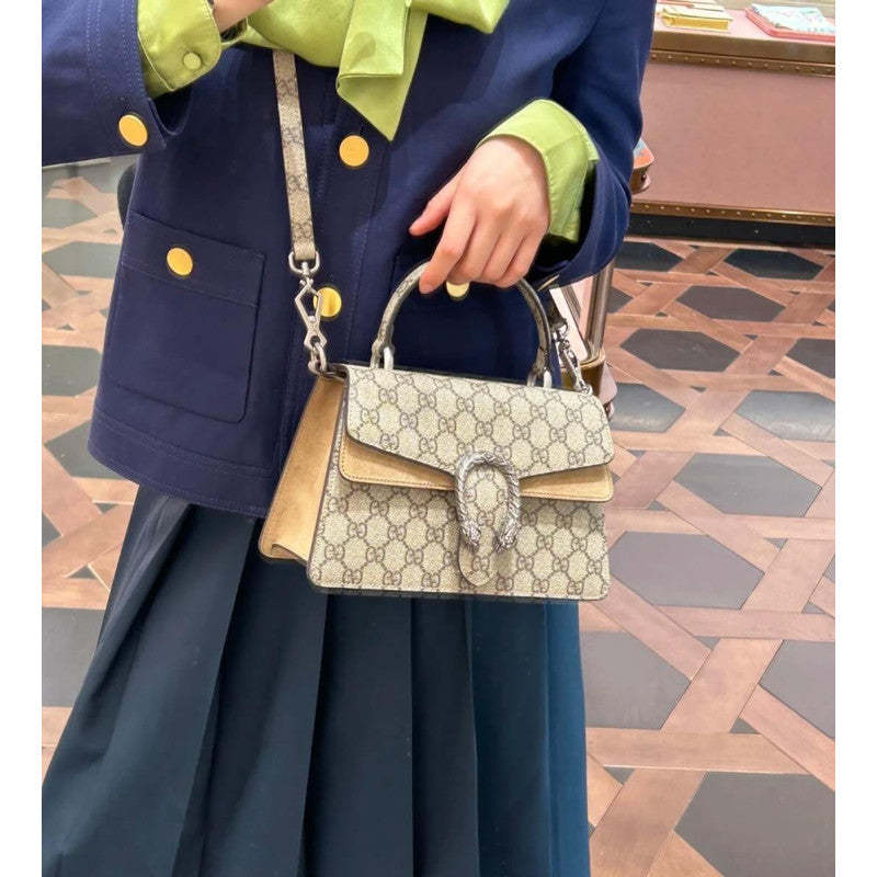 large Dionysus Top Handle Bag 739496 Taupe Suede Trim