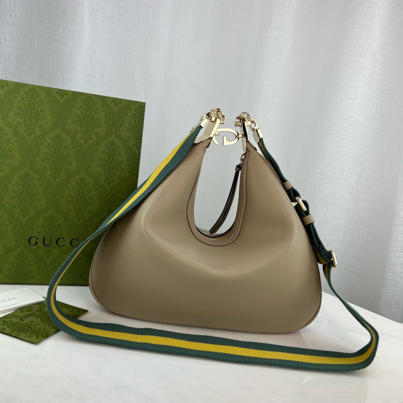 Oatmeal Leather Attache Medium Shoulder Bag 702823