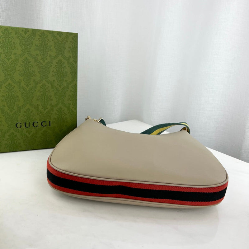 Oatmeal Leather Attache Medium Shoulder Bag 702823