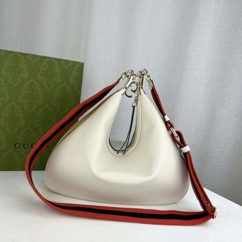 White Leather Attache Medium Shoulder Bag 702823