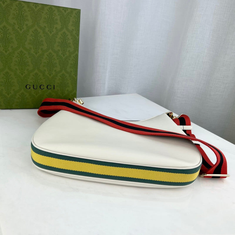 White Leather Attache Medium Shoulder Bag 702823