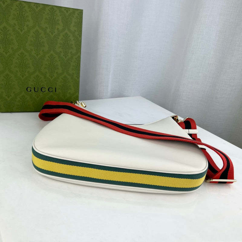 White Leather Attache Medium Shoulder Bag 702823