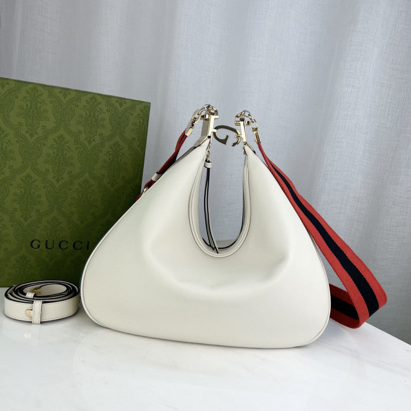 White Leather Attache Medium Shoulder Bag 702823