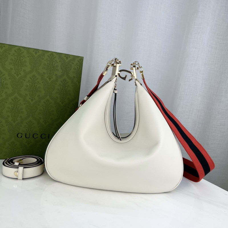 White Leather Attache Medium Shoulder Bag 702823