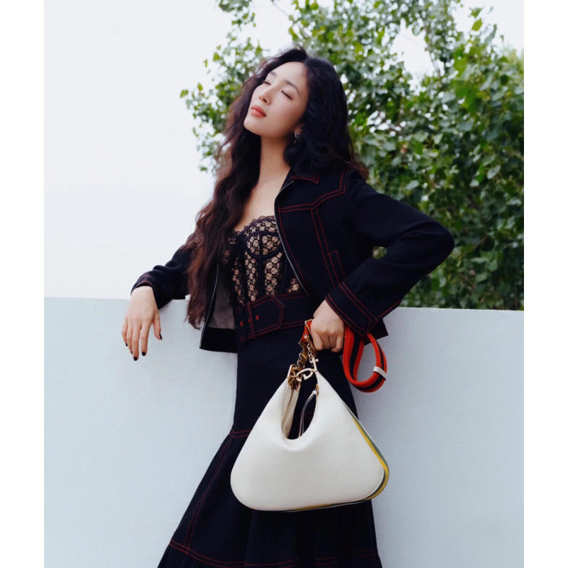 White Leather Attache Medium Shoulder Bag 702823