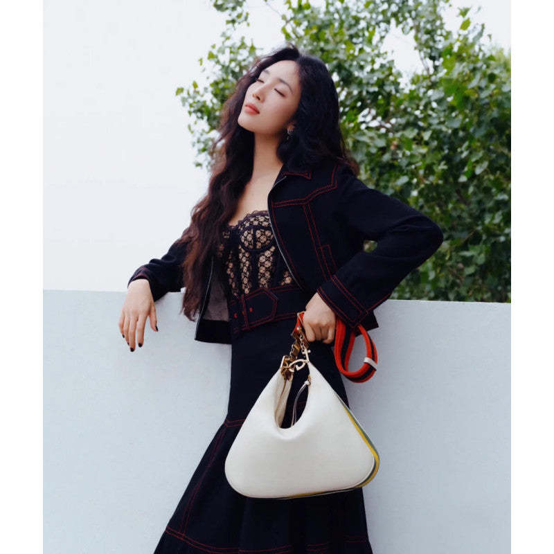 White Leather Attache Medium Shoulder Bag 702823