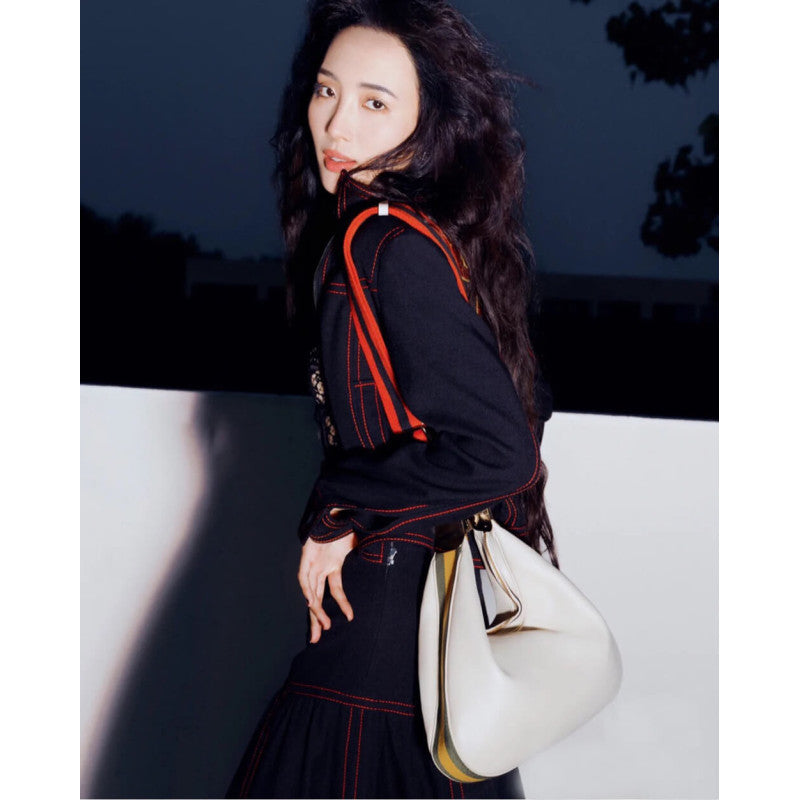 White Leather Attache Medium Shoulder Bag 702823