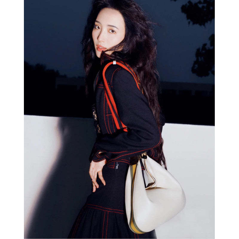 White Leather Attache Medium Shoulder Bag 702823