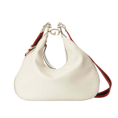 White Leather Attache Medium Shoulder Bag 702823