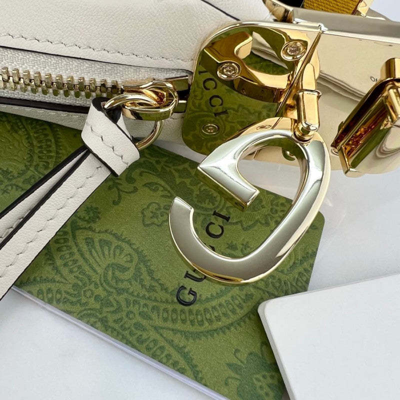 White Leather Attache Medium Shoulder Bag 702823