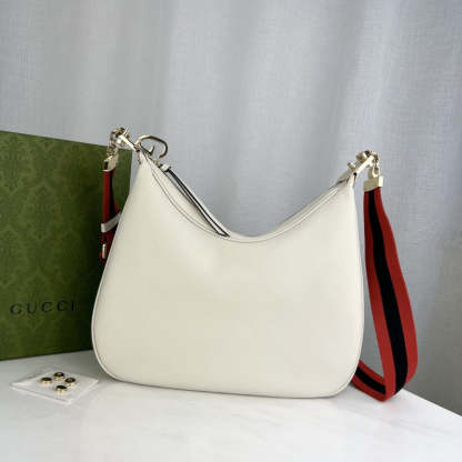 White Leather Attache Medium Shoulder Bag 702823
