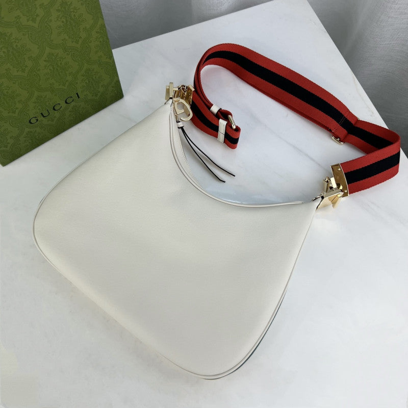White Leather Attache Medium Shoulder Bag 702823