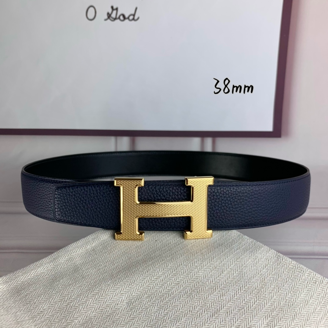 HM BELT TOGO SWIFT GOLD BUCKLE BLUE 38MM