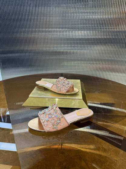 RC 25C Butterfly Flower Sandals Slippers Pink Sheepskin Rhinestone 275771