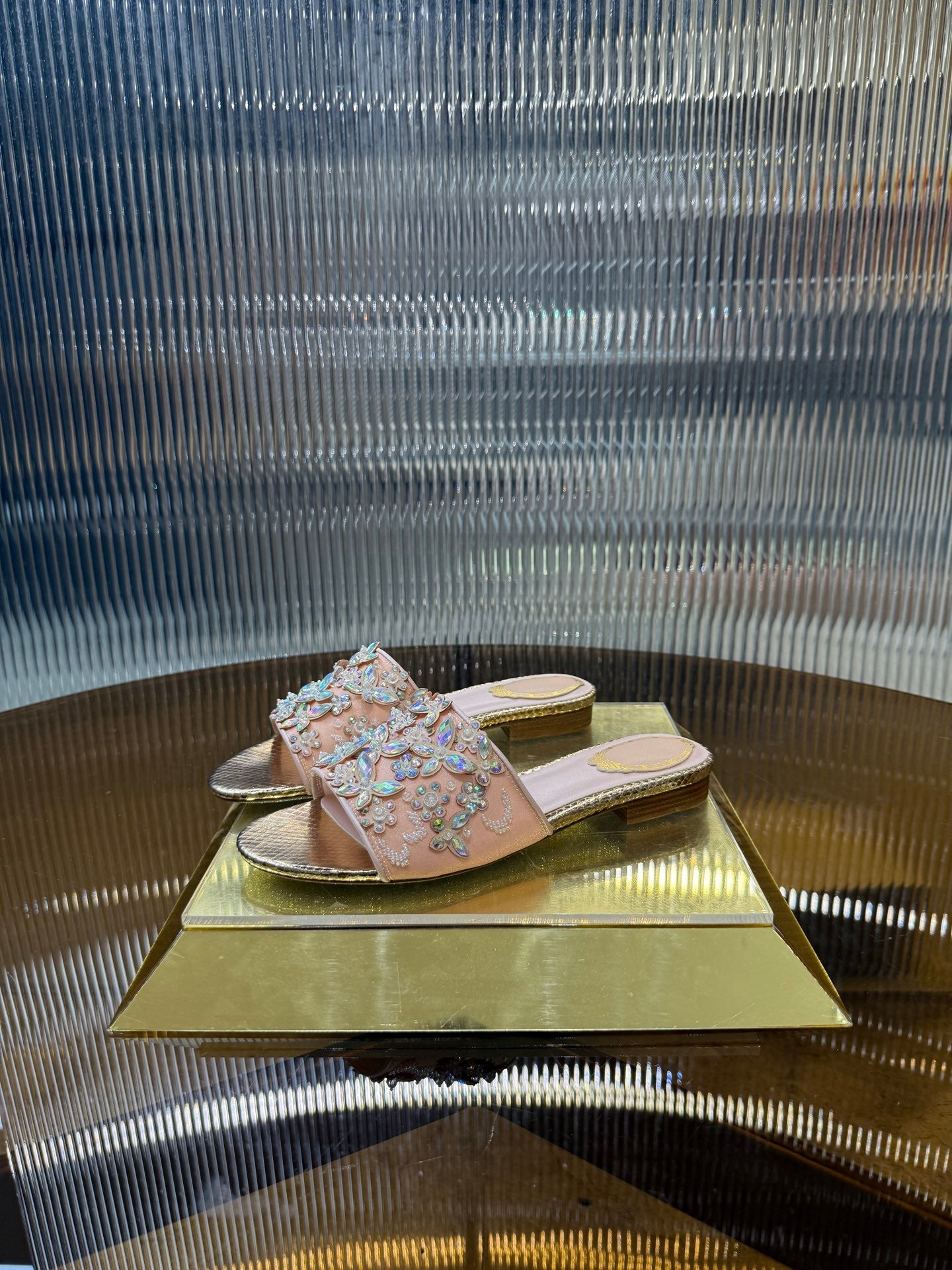 RC 25C Butterfly Flower Sandals Slippers Pink Sheepskin Rhinestone 275771