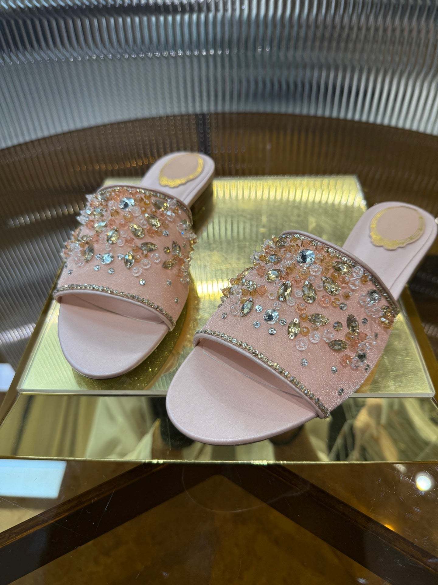 RC 25C Butterfly Flower Sandals Slippers Pink Sheepskin Rhinestone 275765