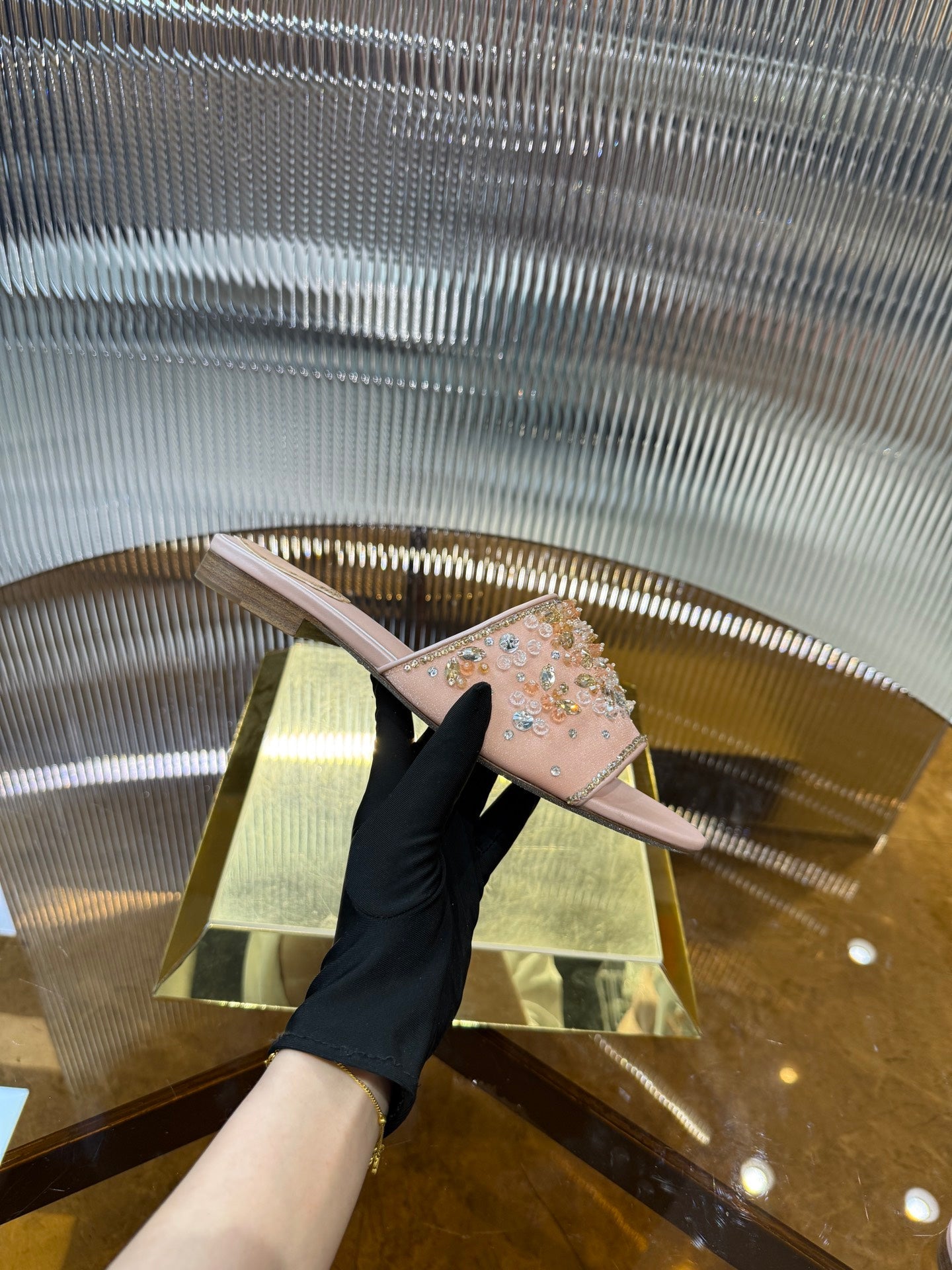 RC 25C Butterfly Flower Sandals Slippers Pink Sheepskin Rhinestone 275765