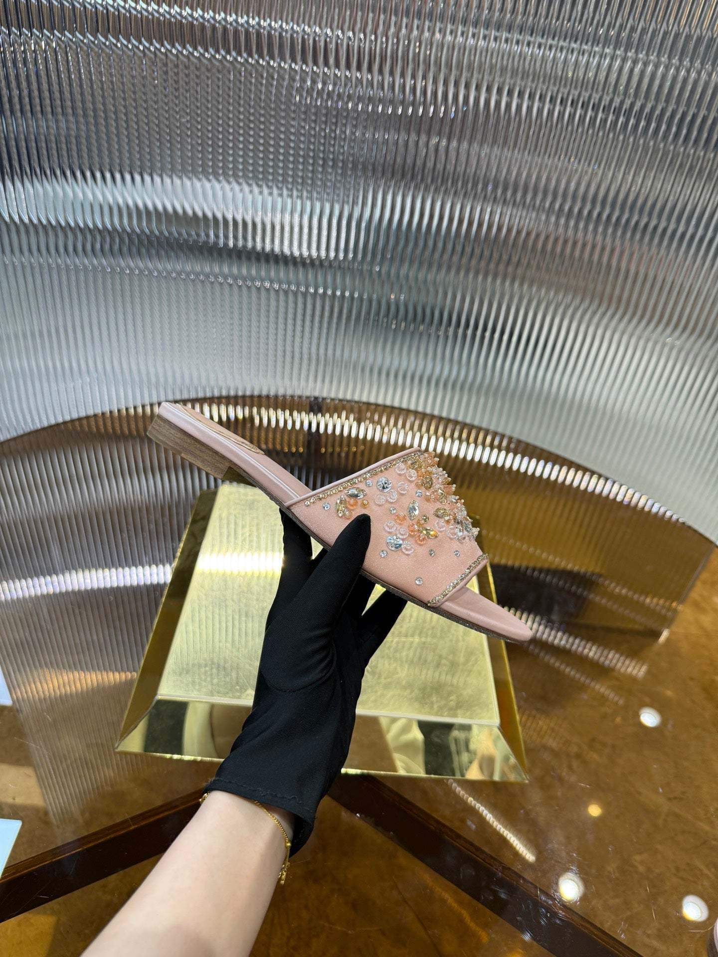 RC 25C Butterfly Flower Sandals Slippers Pink Sheepskin Rhinestone 275765