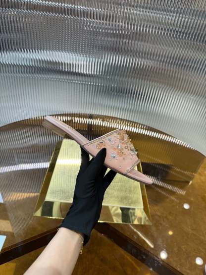 RC 25C Butterfly Flower Sandals Slippers Pink Sheepskin Rhinestone 275765