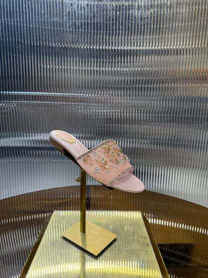 RC 25C Butterfly Flower Sandals Slippers Pink Sheepskin Rhinestone 275765